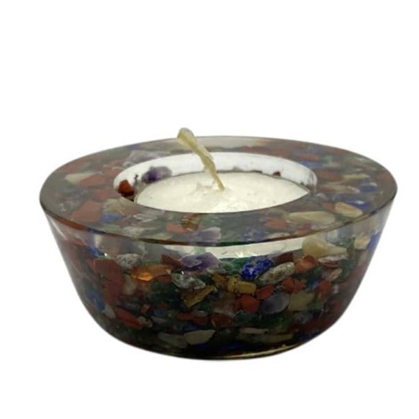 Candle Holder -Chakra Tealight Holder with Gemstones - Arômes et Évasions