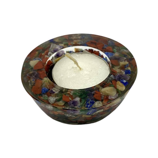 Candle Holder -Chakra Tealight Holder with Gemstones - Arômes et Évasions