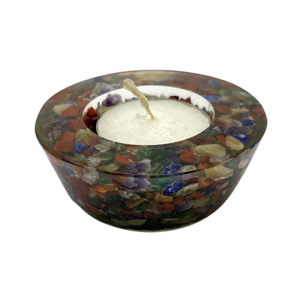 Candle Holder -Chakra Tealight Holder with Gemstones - Arômes et Évasions