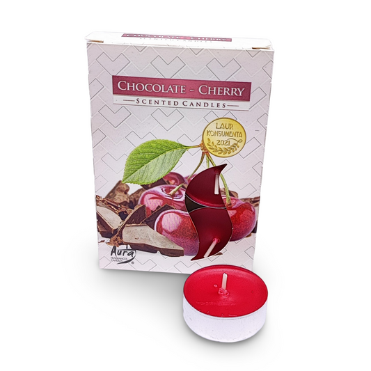 Candle -Scented Tealights -Set of 6 -Chocolate Cherry - Arômes et Évasions