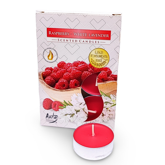 Candle -Scented Tealights -Set of 6 - Raspberry & White Lavender - Arômes et Évasions