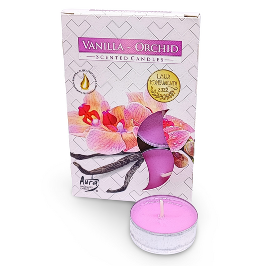 Candle -Scented Tealights -Set of 6 -Vanilla & Orchid - Arômes et Évasions