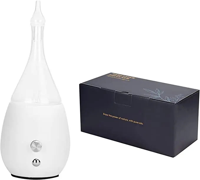 Diffuser -Nebulizer -Glass -White Wood Base -Oval Nebulizer Diffuser (No Water Needed) Aromes Evasions 