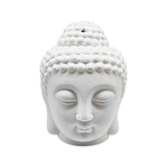 Diffuser -Oil & Wax Cube Burner -Ceramic -White Buddha Head -Cube Wax & Oil Burner -Aromes Evasions 