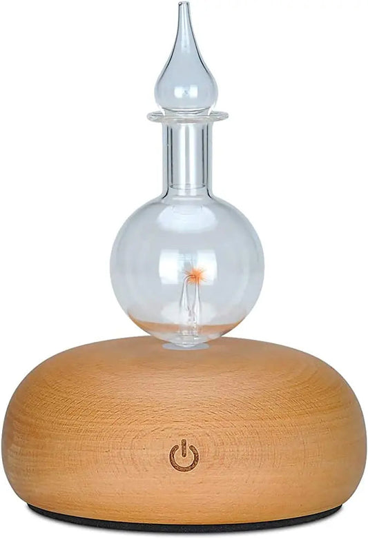 Diffuser Nebulizer -Glass -Light Wood Base -Round -Nebulizer Diffuser (No Water Needed) -Aromes Evasions 