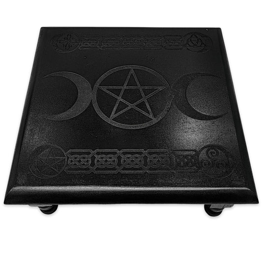 Home Decor -Wood Altar -Pentacle & Triple Moon -Black -Altar -Aromes Evasions 