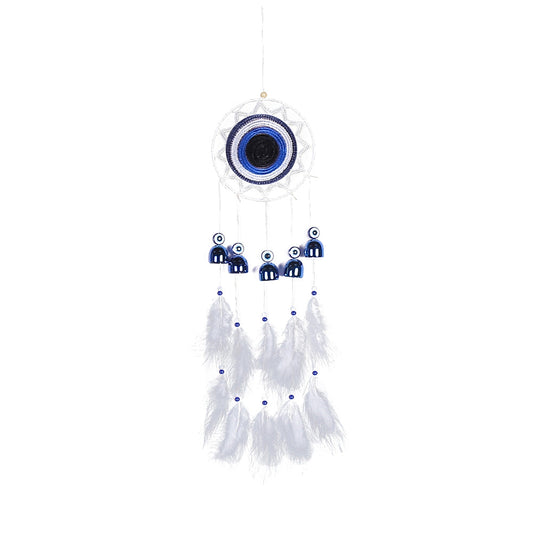 Home Decor -Dreamcatcher -Blue & White Evil Eye - Arômes et Évasions