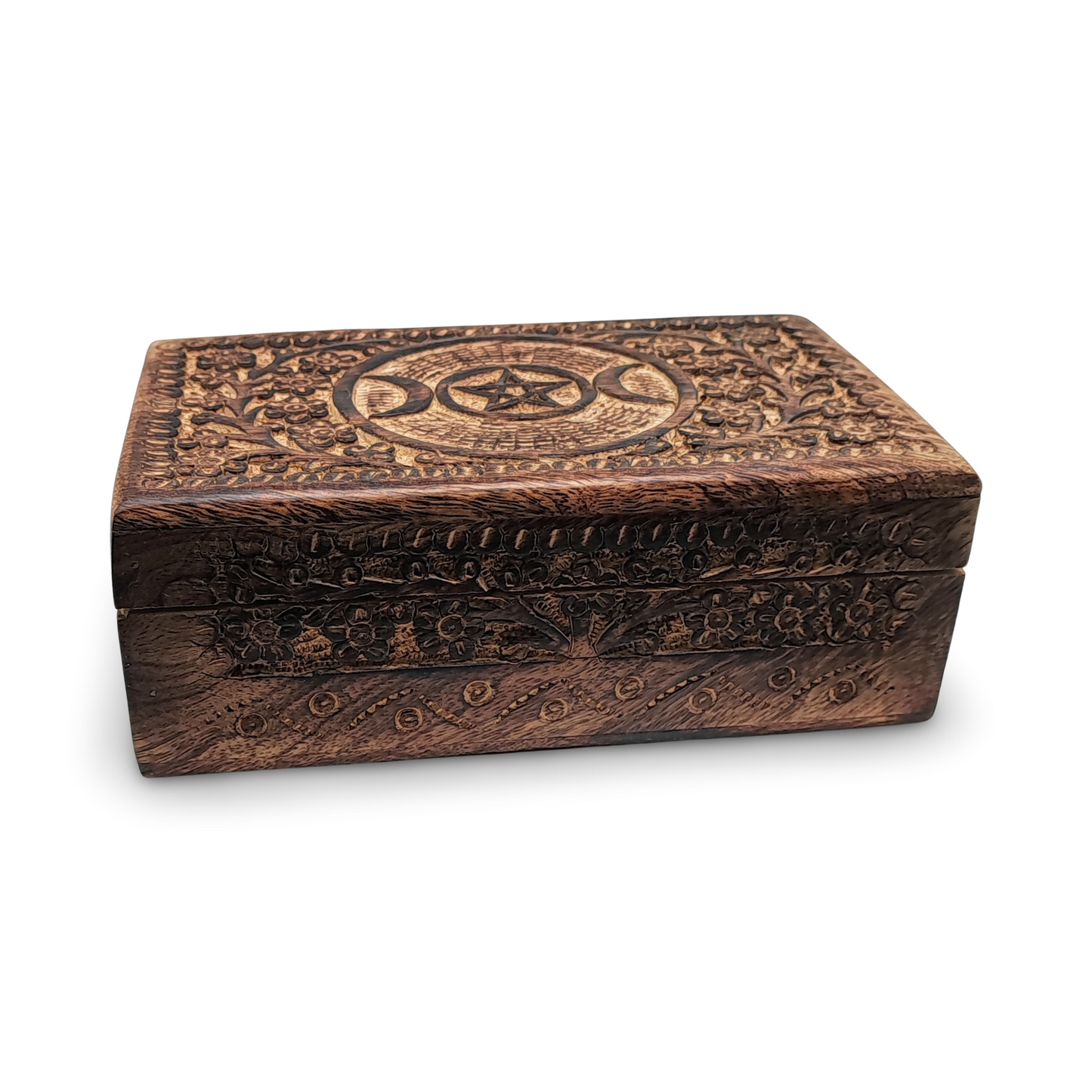 Home Decor -Wood Box -Triple Moon -Pentacle - Arômes et Évasions