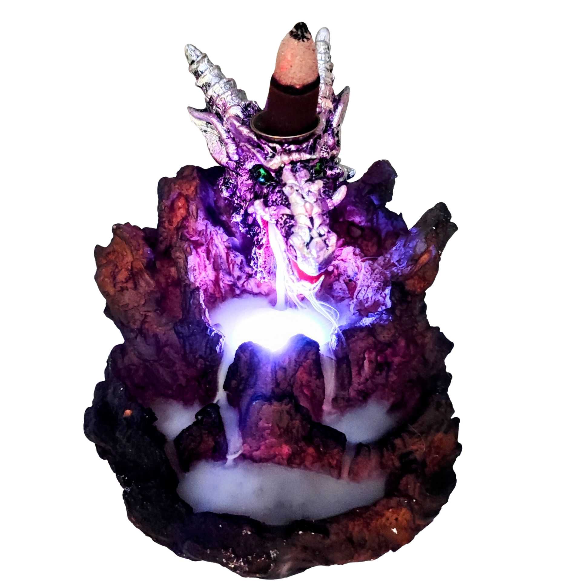 Incense Burner -Backflow -LED -Purple Dragon -4"H -Dragon -Aromes Evasions 