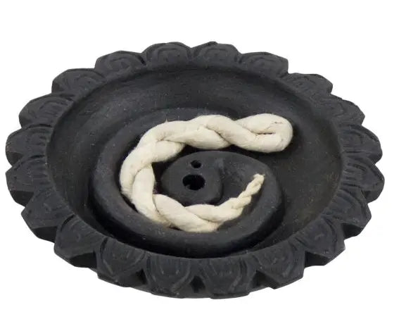 Incense Burner -Rope Holder -Black -Ceramic -Incense Rope -Aromes Evasions 