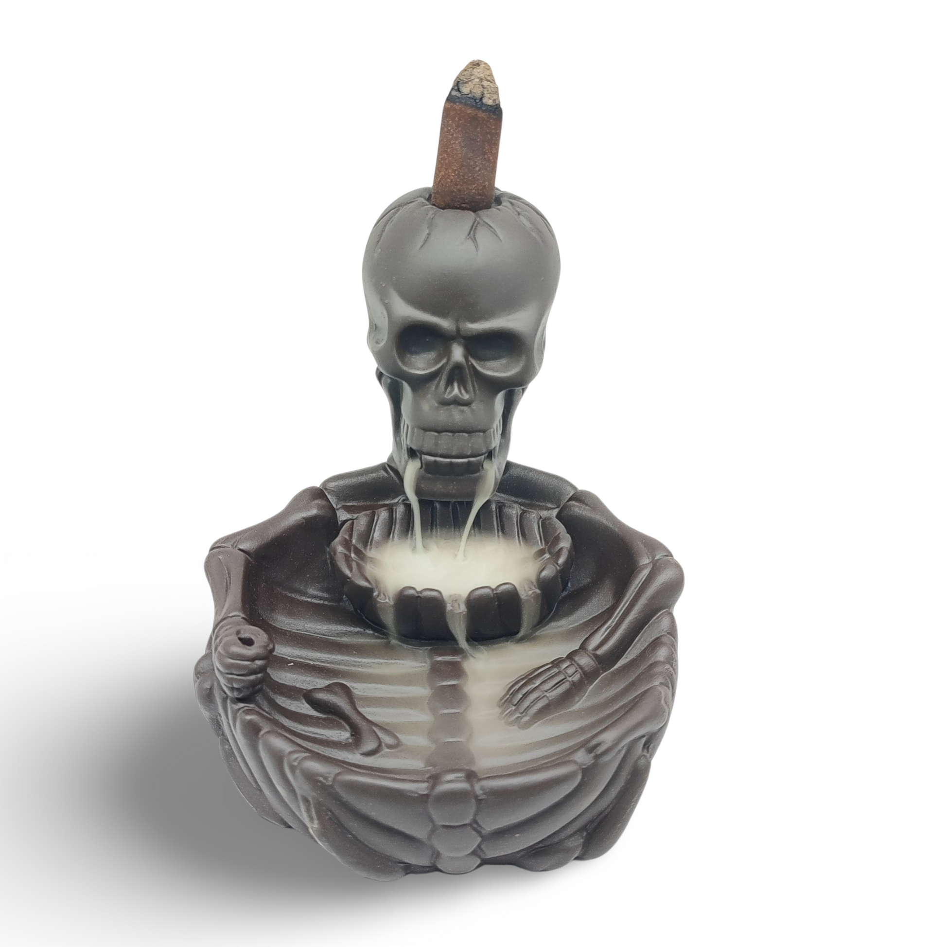 Incense Burner -Ceramic -Backflow & Sticks Holders -Zen Skull Oasis - Arômes et Évasions