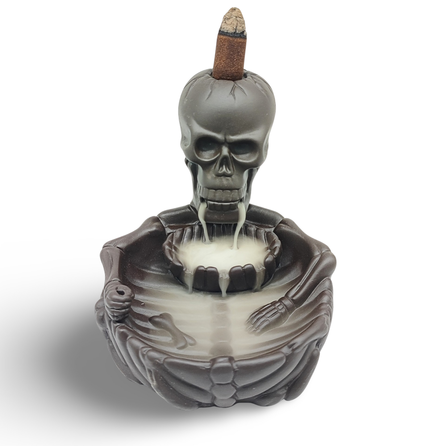 Incense Burner -Ceramic -Backflow & Sticks Holders -Zen Skull Oasis - Arômes et Évasions