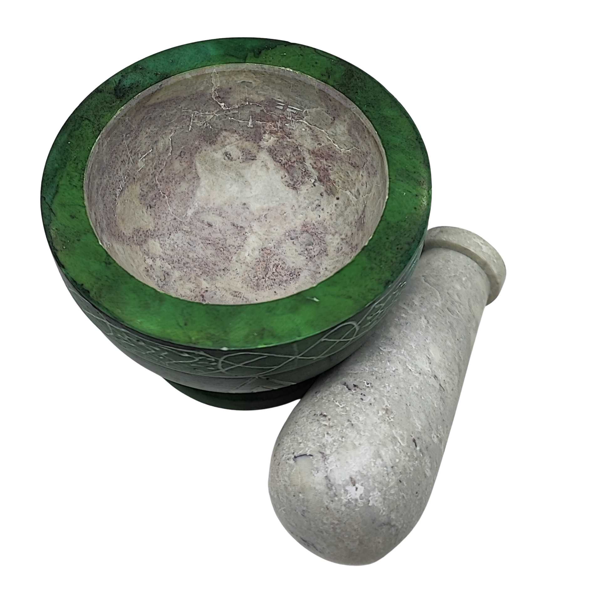 Mortar & Pestle -Soapstone -Triquetra Green -3.5 -3.5'' -Aromes Evasions 
