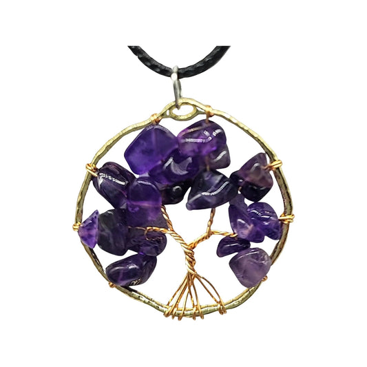 Necklace -Copper Wire Wrap -Tree of Life & Amethyst -Tree of Life -Aromes Evasions 