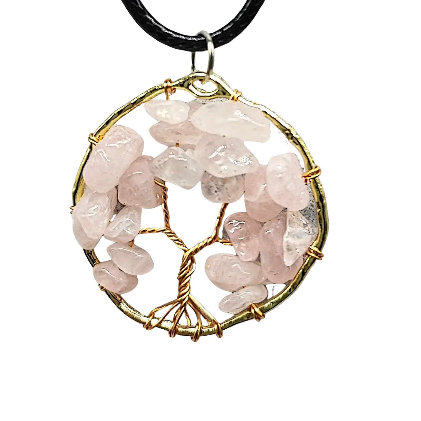 Necklace -Copper Wire Wrap -Tree of Life & Quartz Rose -Tree of Life -Aromes Evasions 