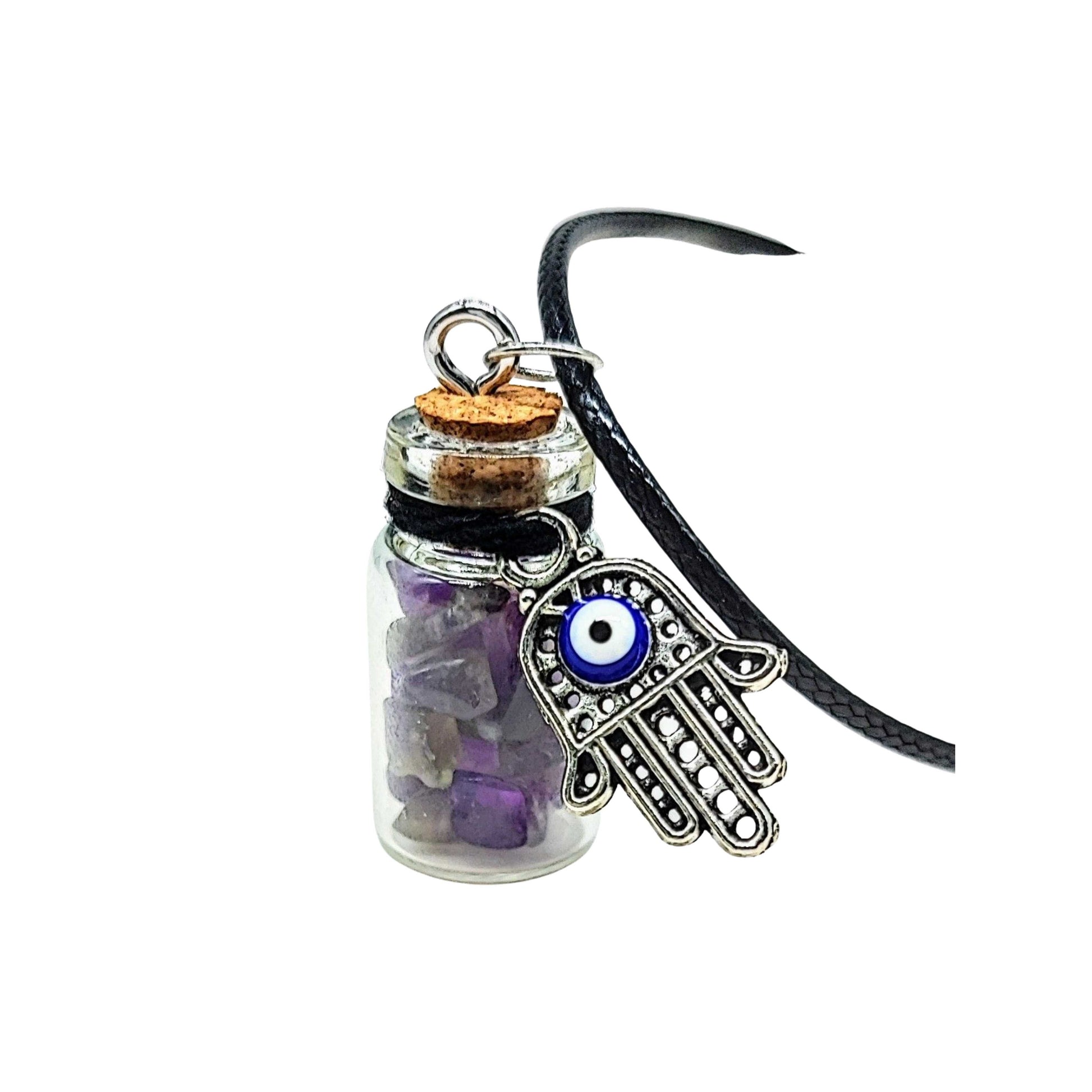 Necklace -Gemstone Chips & Fatima Hand -Glass Bottle -Bottle -Aromes Evasions 