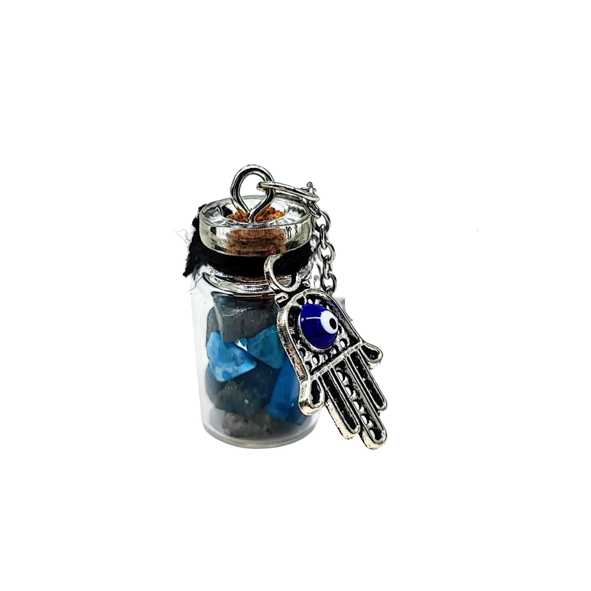 Necklace -Gemstone Chips & Fatima Hand -Glass Bottle -Bottle -Aromes Evasions 