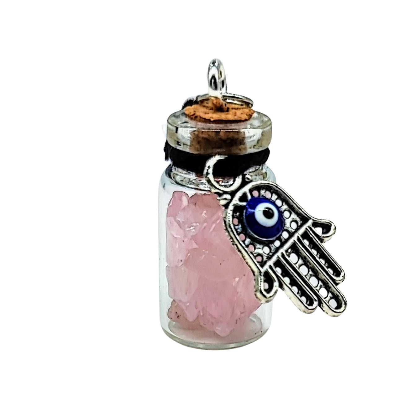 Necklace -Gemstone Chips & Fatima Hand -Glass Bottle -Bottle -Aromes Evasions 