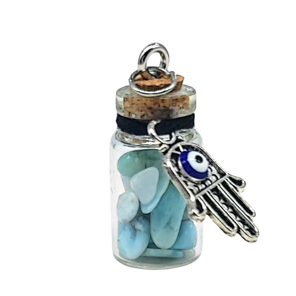 Necklace -Gemstone Chips & Fatima Hand -Glass Bottle -Bottle -Aromes Evasions 