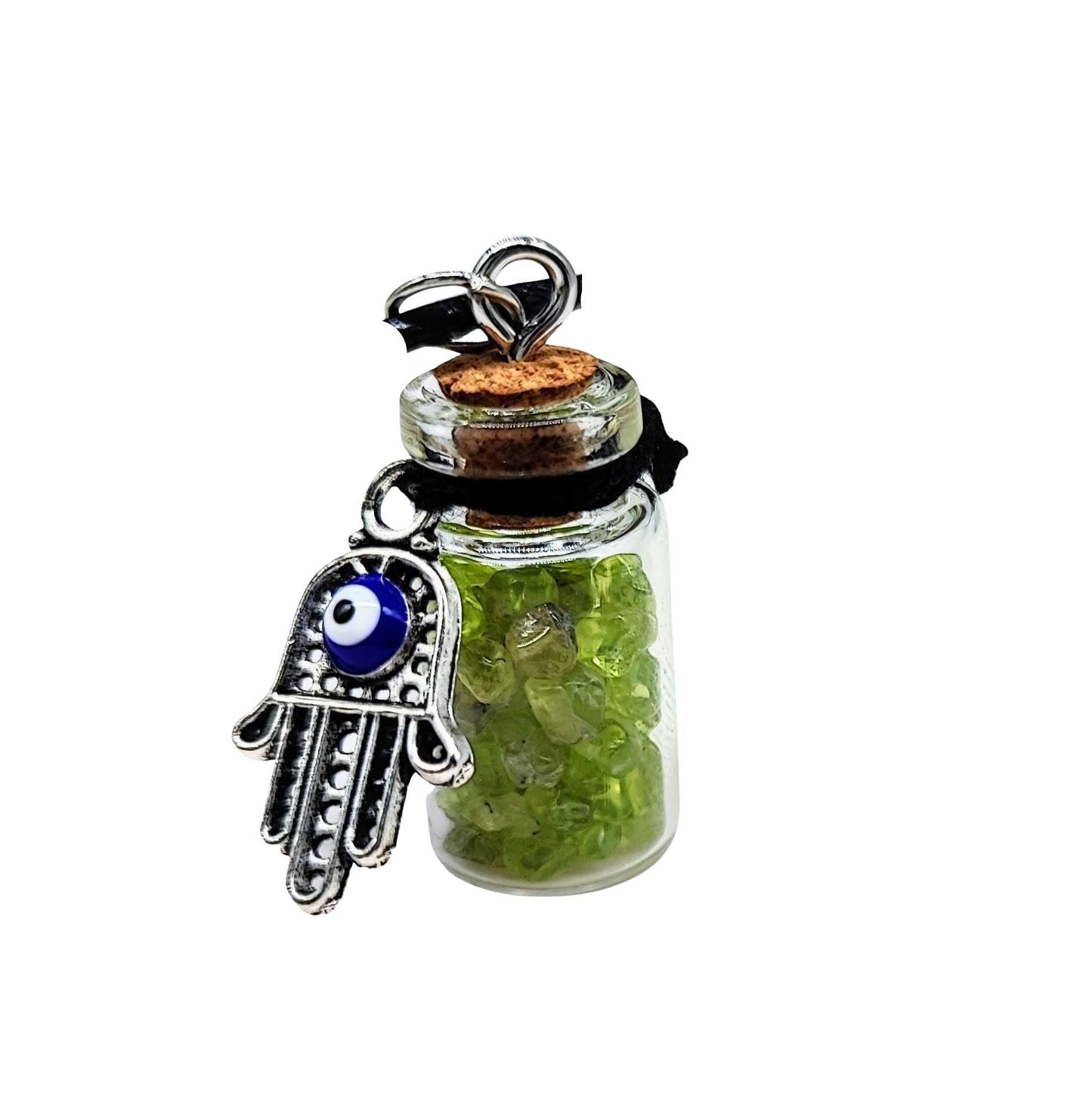 Necklace -Gemstone Chips & Fatima Hand -Glass Bottle -Bottle -Aromes Evasions 