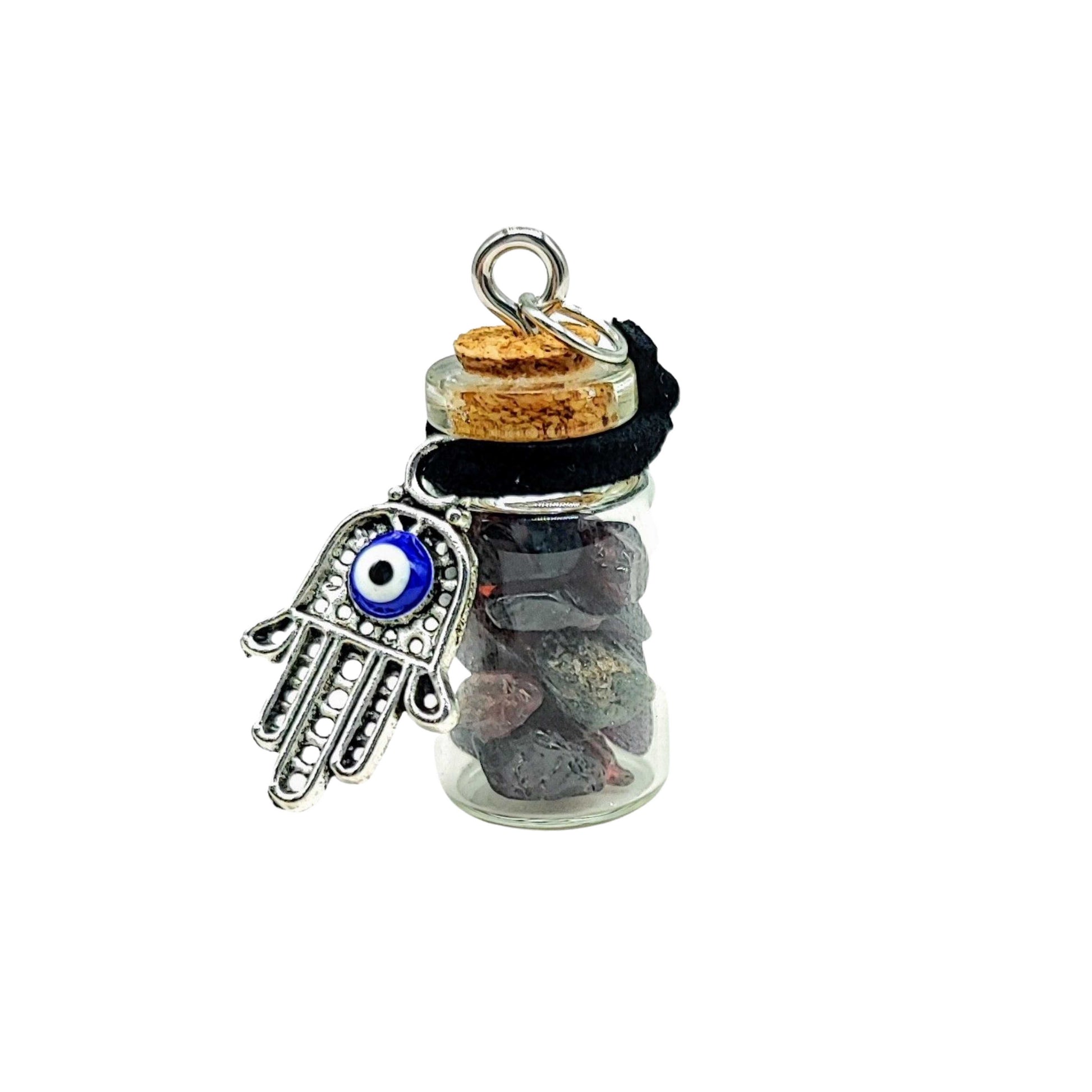 Necklace -Gemstone Chips & Fatima Hand -Glass Bottle -Bottle -Aromes Evasions 