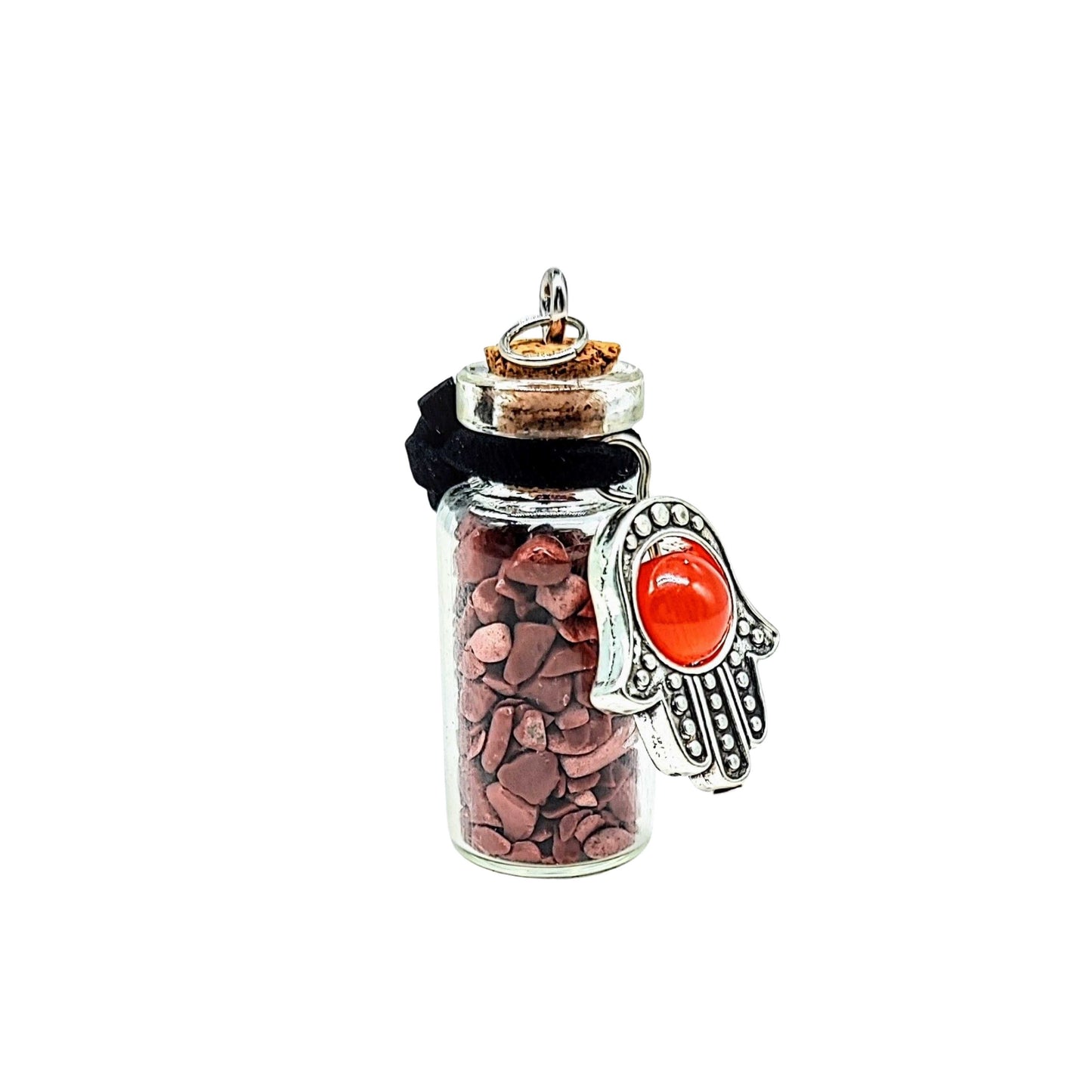 Necklace -Gemstone Chips & Fatima Hand -Large Glass Bottle -Bottle -Aromes Evasions 