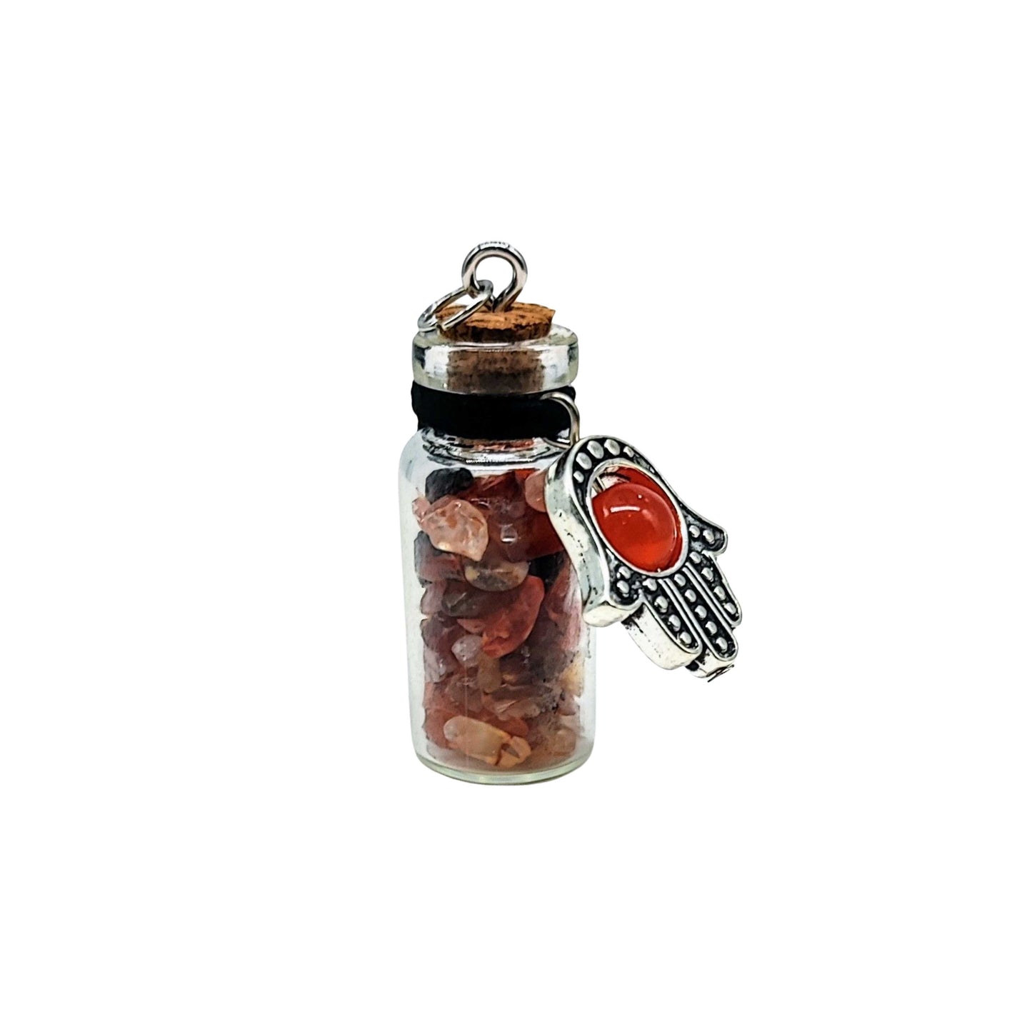 Necklace -Gemstone Chips & Fatima Hand -Large Glass Bottle -Bottle -Aromes Evasions 