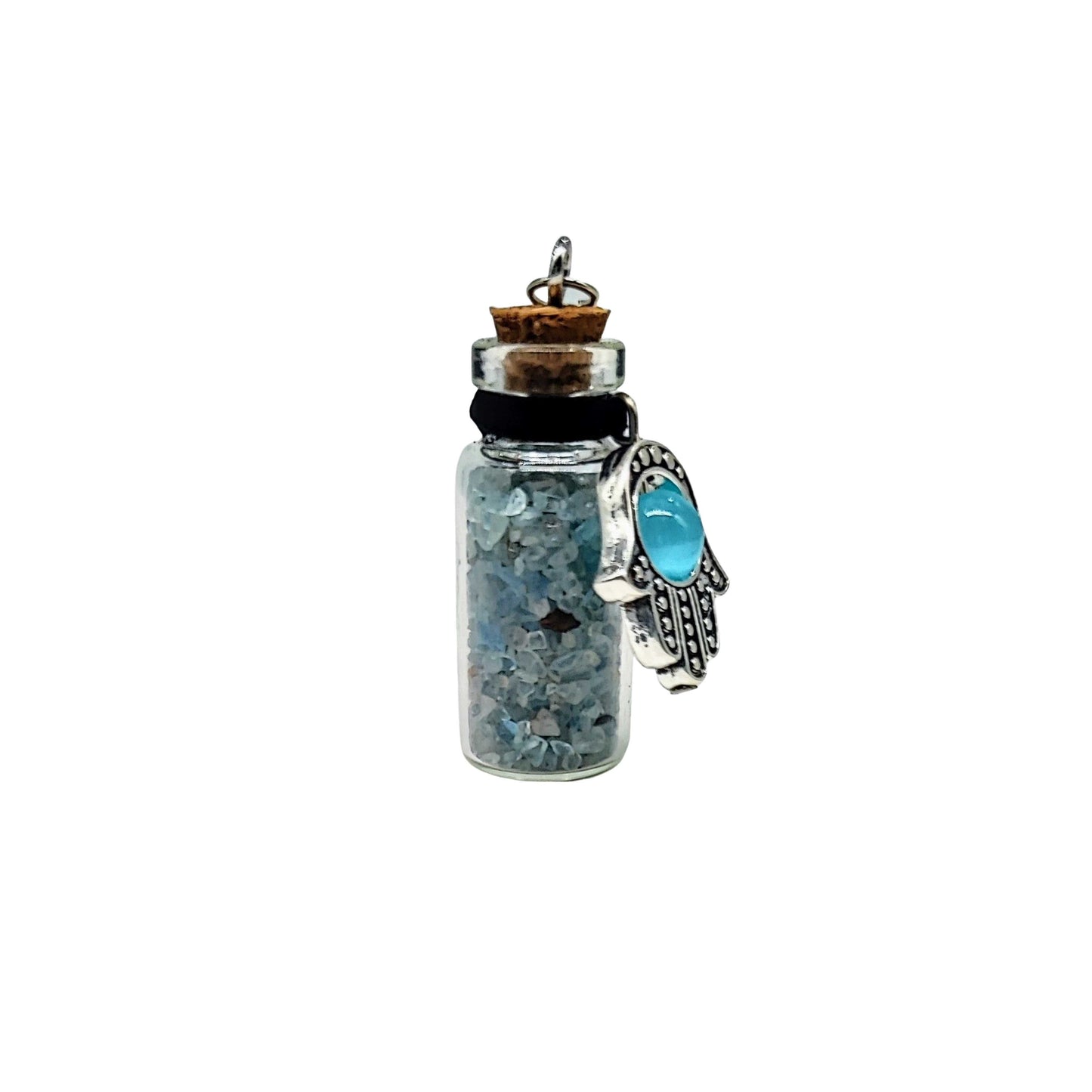 Necklace -Gemstone Chips & Fatima Hand -Large Glass Bottle -Bottle -Aromes Evasions 