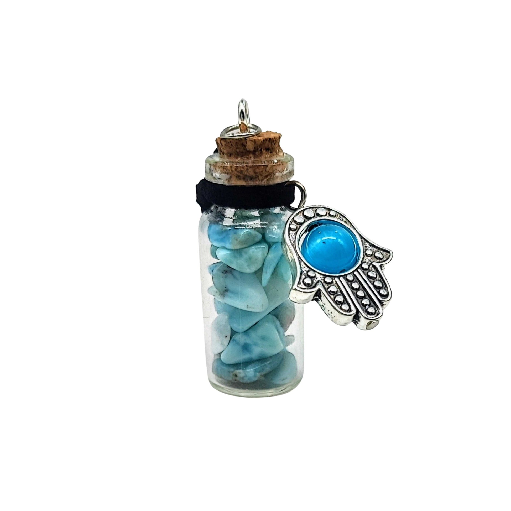 Necklace -Gemstone Chips & Fatima Hand -Large Glass Bottle -Bottle -Aromes Evasions 