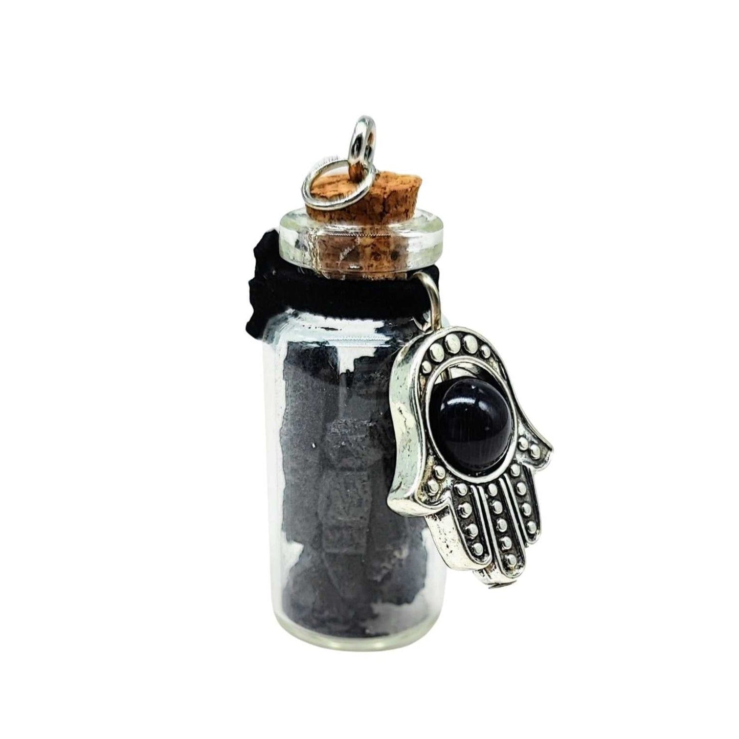 Necklace -Gemstone Chips & Fatima Hand -Medium Glass Bottle -Bottle -Aromes Evasions 