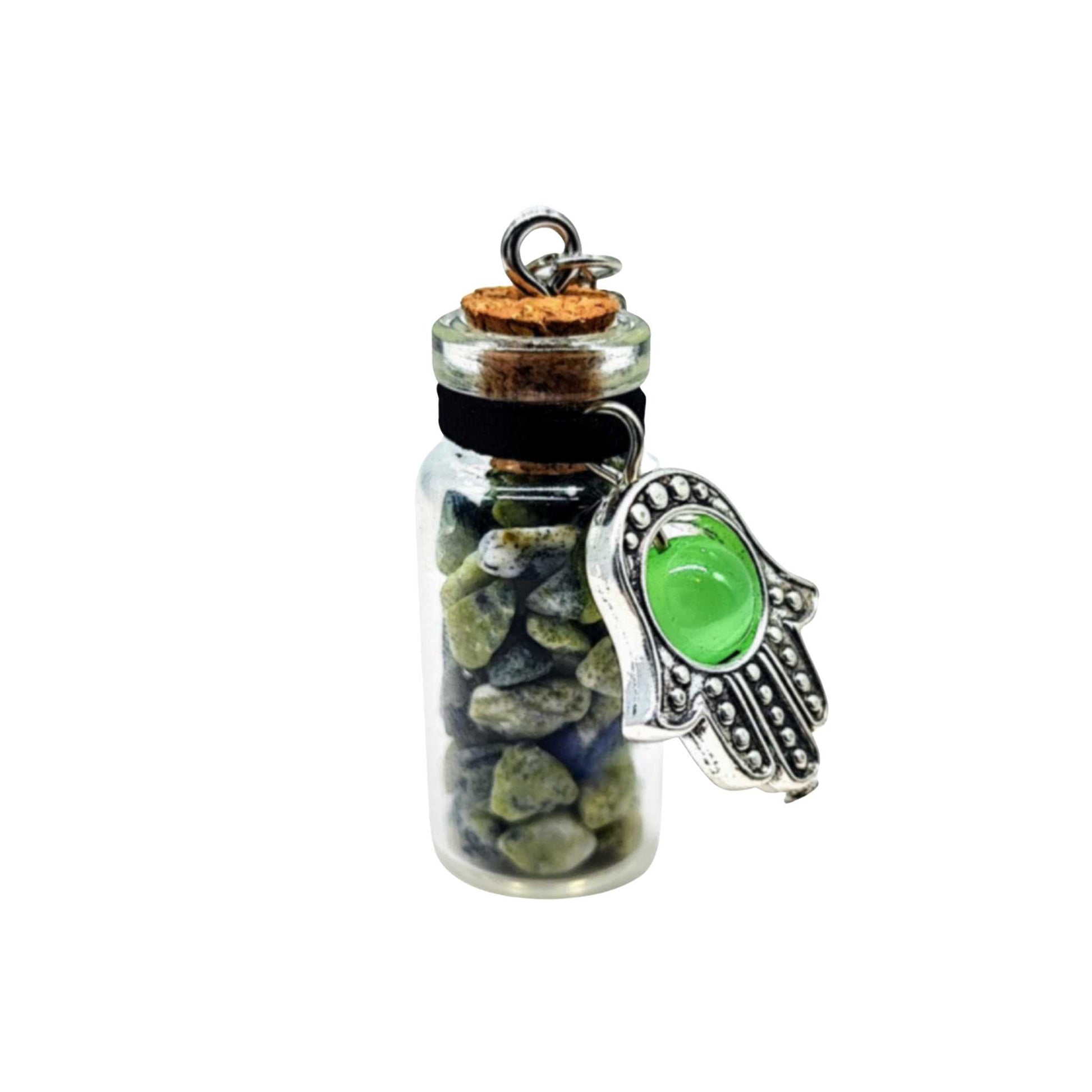 Necklace -Gemstone Chips & Fatima Hand -Medium Glass Bottle -Bottle -Aromes Evasions 