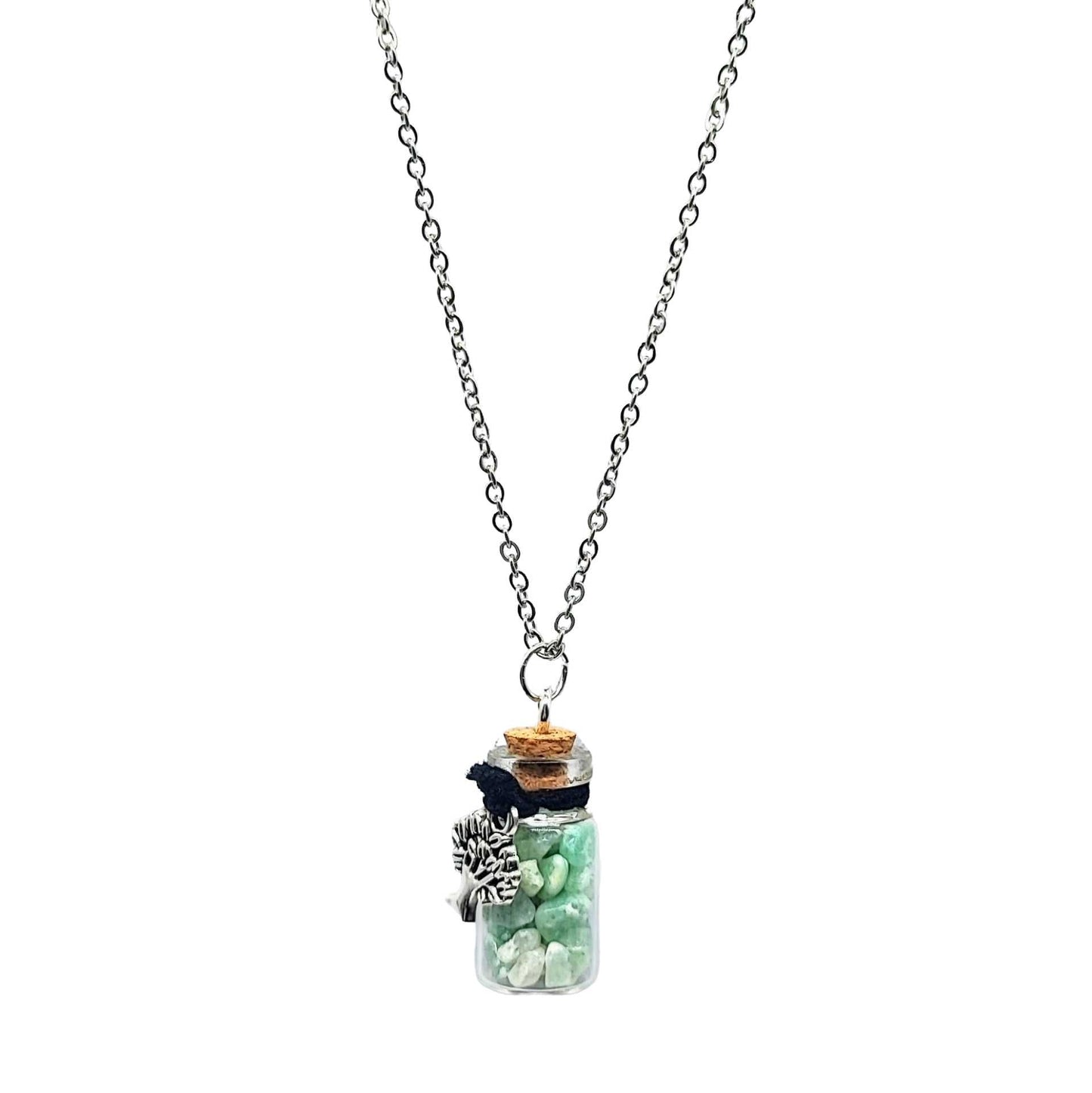 Necklace -Gemstone Chips & Tree of Life -Glass Bottle -Bottle -Aromes Evasions 