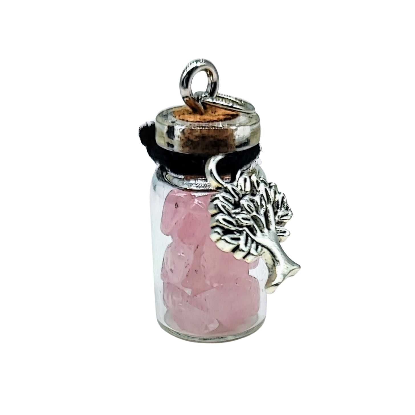 Necklace -Gemstone Chips & Tree of Life -Glass Bottle -Bottle -Aromes Evasions 