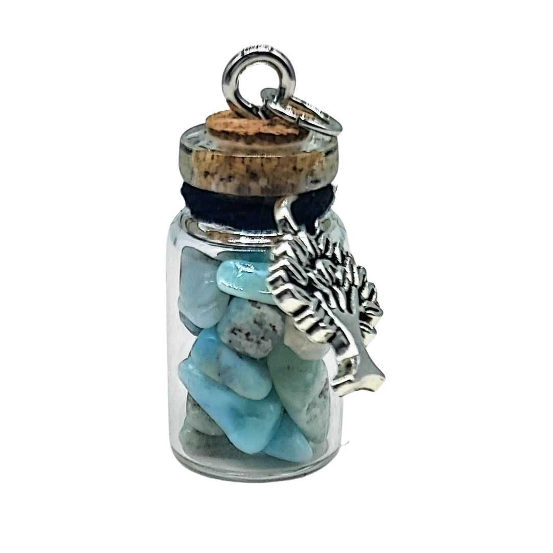 Necklace -Gemstone Chips & Tree of Life -Glass Bottle -Bottle -Aromes Evasions 