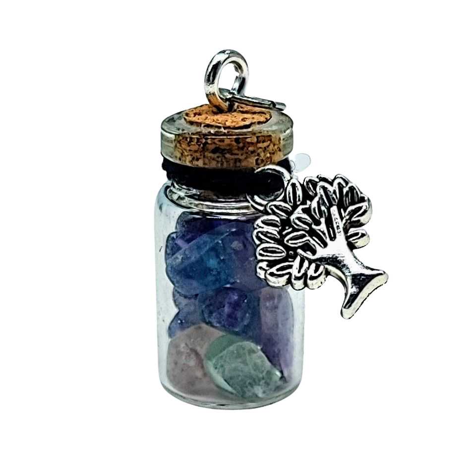 Necklace -Gemstone Chips & Tree of Life -Glass Bottle -Bottle -Aromes Evasions 