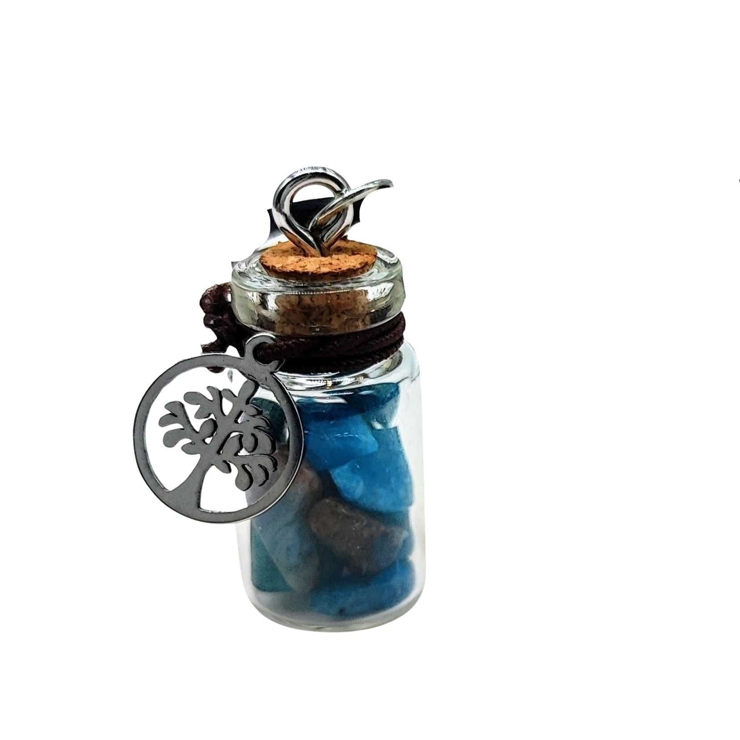 Necklace -Gemstone Chips & Tree of Life -Glass Bottle -Bottle -Aromes Evasions 