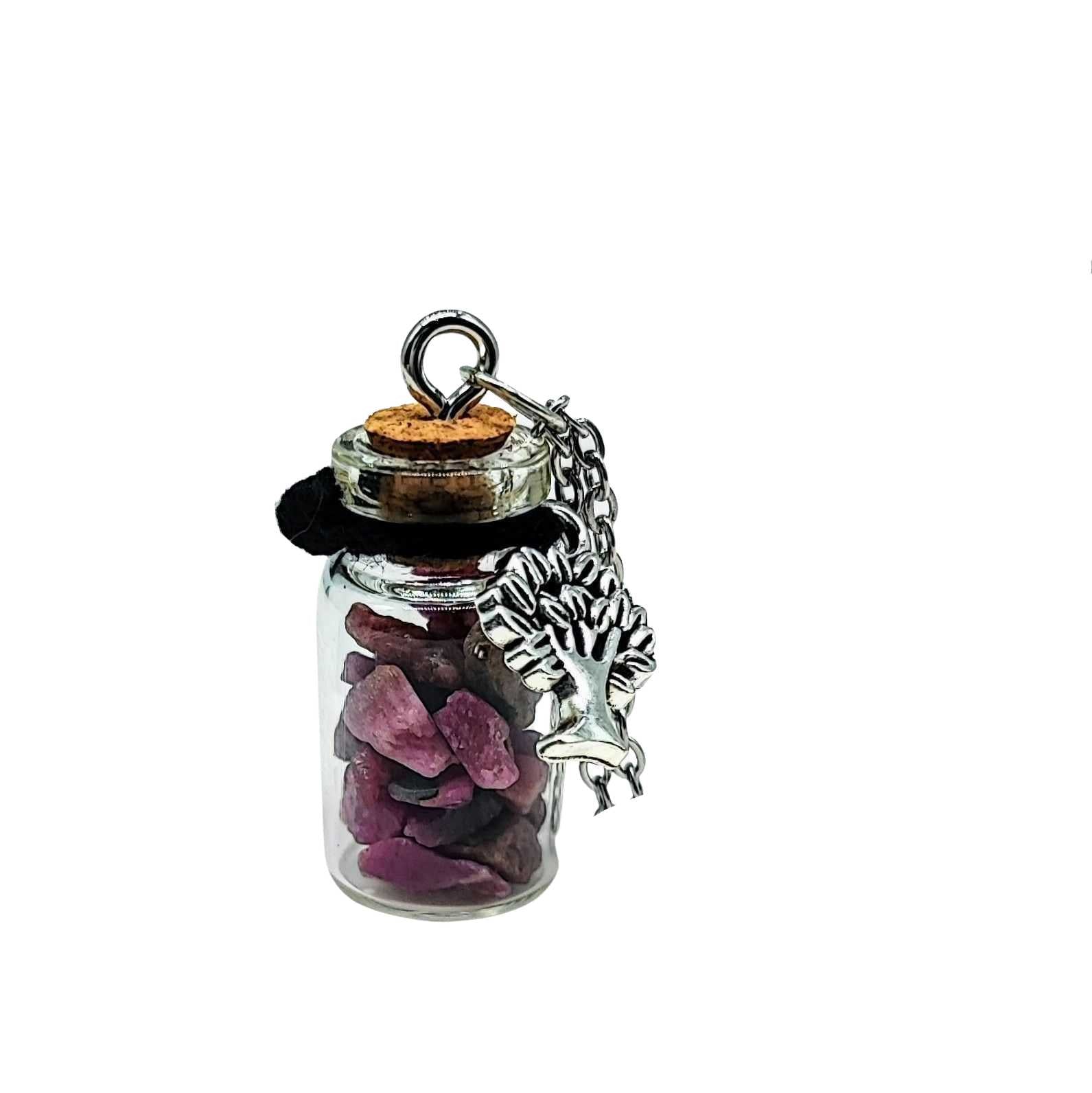 Necklace -Gemstone Chips & Tree of Life -Glass Bottle -Bottle -Aromes Evasions 