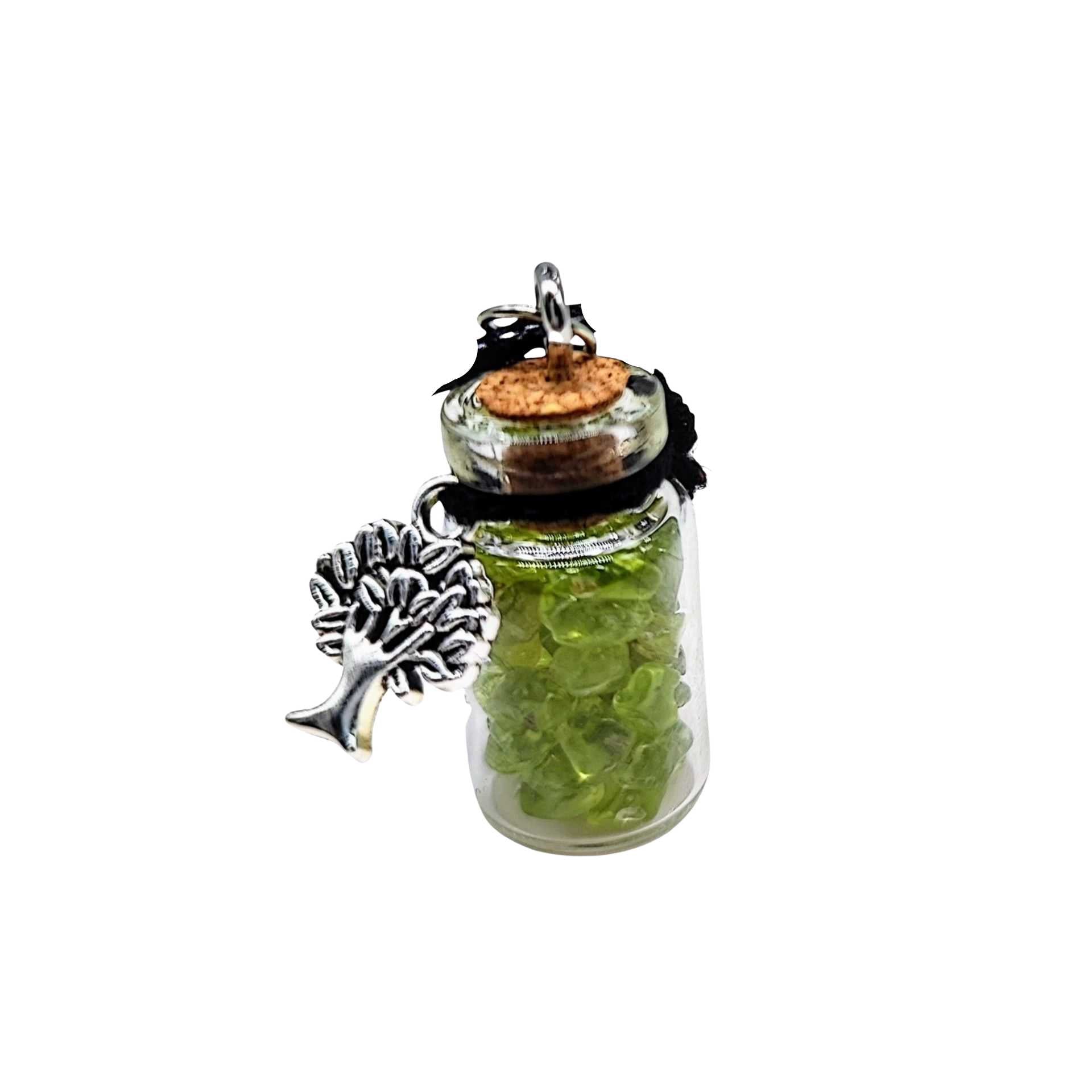 Necklace -Gemstone Chips & Tree of Life -Glass Bottle -Bottle -Aromes Evasions 