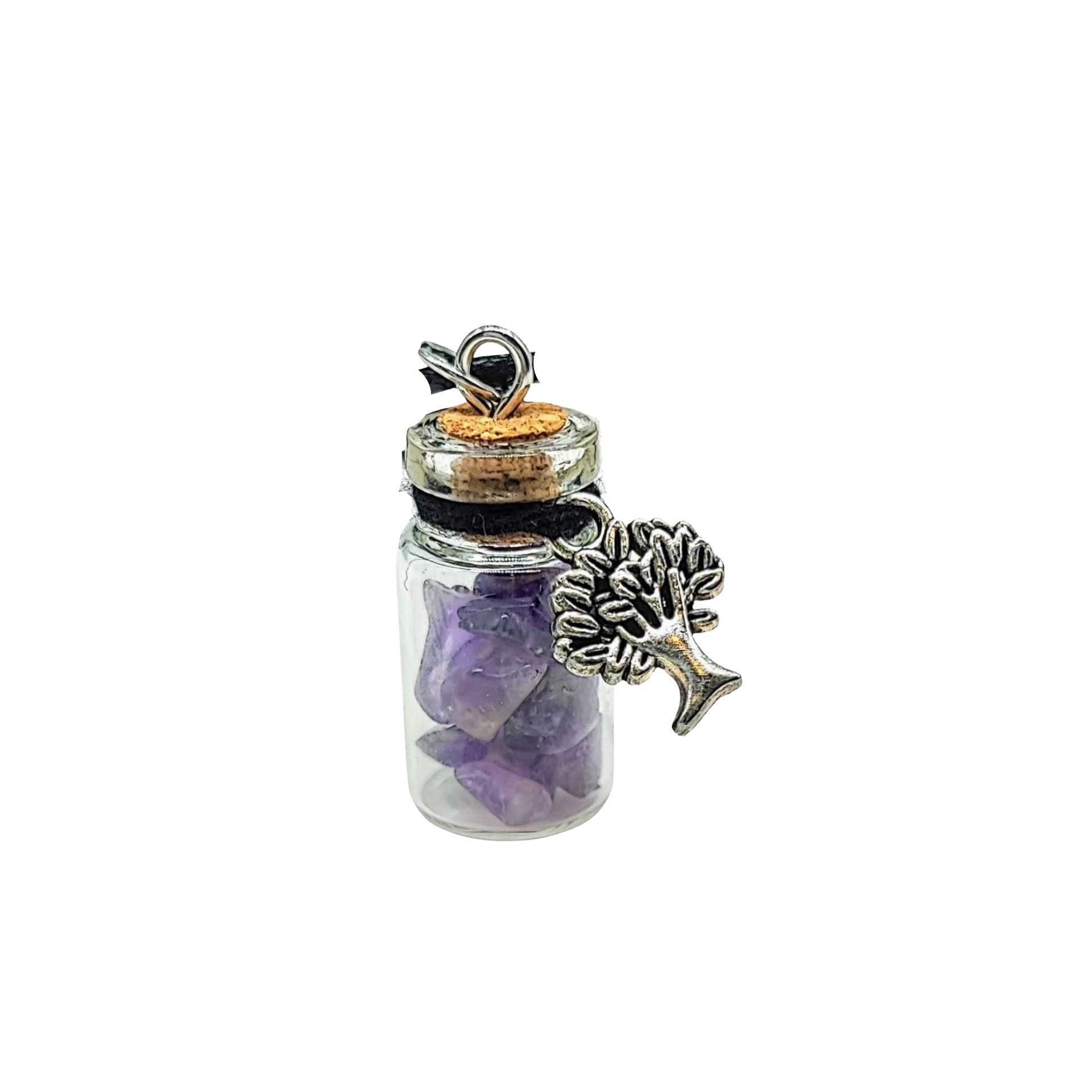 Necklace -Gemstone Chips & Tree of Life -Glass Bottle -Bottle -Aromes Evasions 