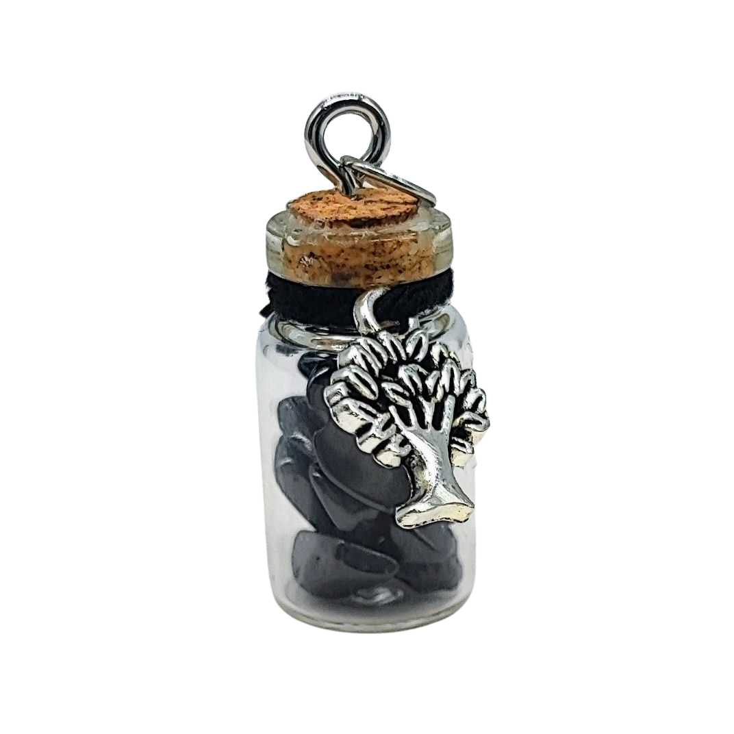 Necklace -Gemstone Chips & Tree of Life -Glass Bottle -Bottle -Aromes Evasions 