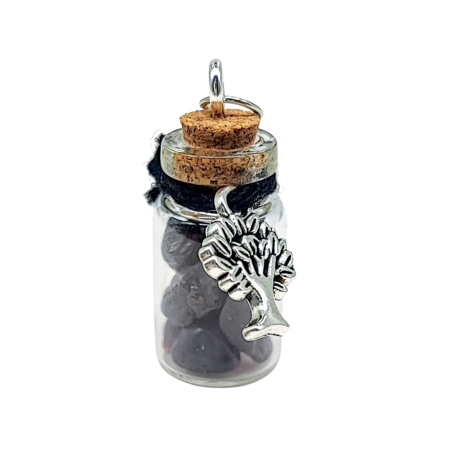 Necklace -Gemstone Chips & Tree of Life -Glass Bottle -Bottle -Aromes Evasions 