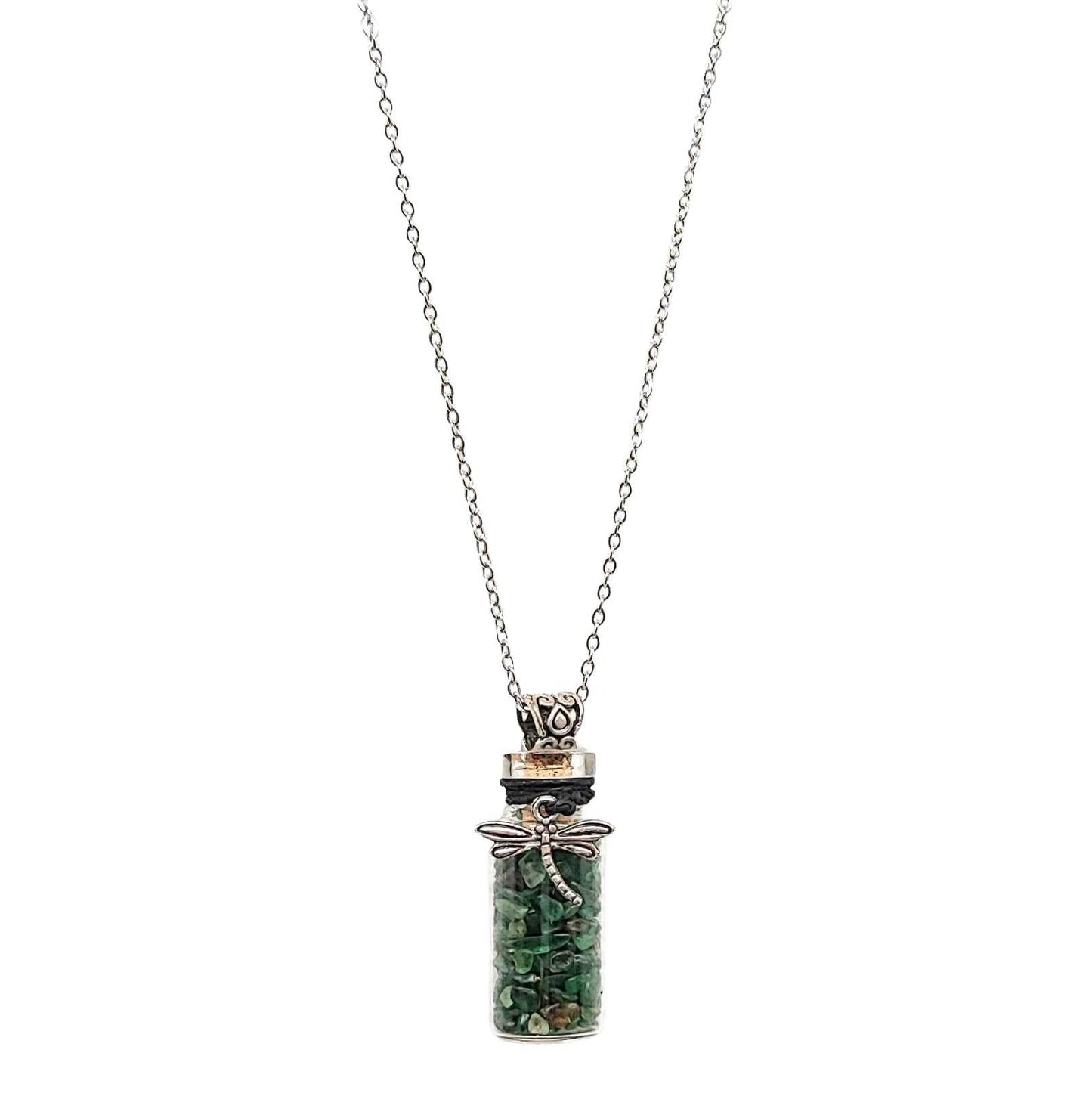 Necklace -Green Aventurine with Dragonfly -Bottle -Bottle -Aromes Evasions 