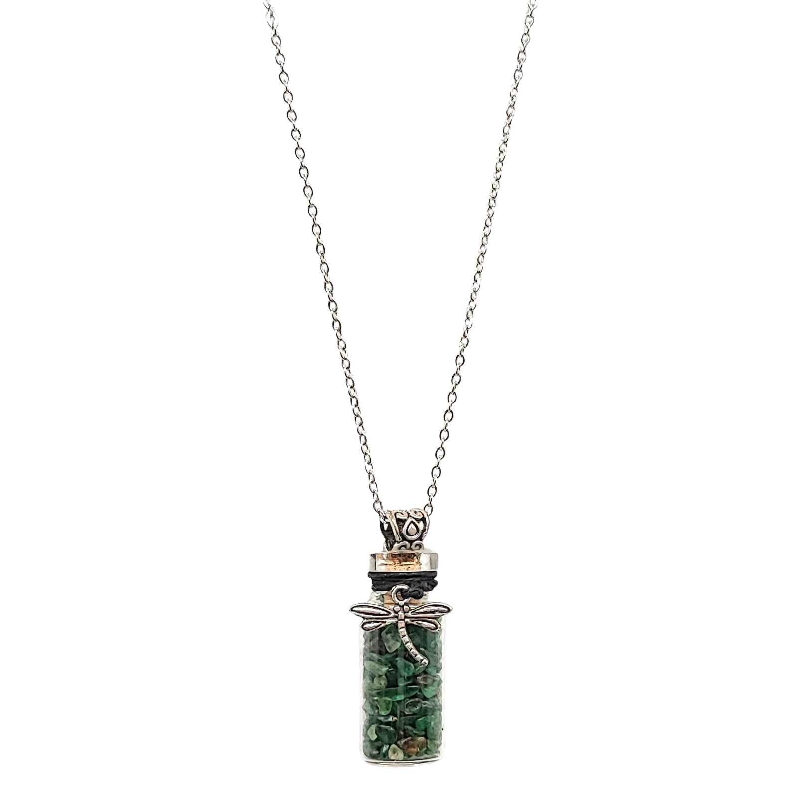 Necklace -Green Aventurine with Dragonfly -Bottle -Bottle -Aromes Evasions 