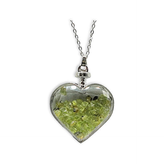Necklace -Heart Shaped Glass Bottle -Peridot -Peridot -Aromes Evasions 