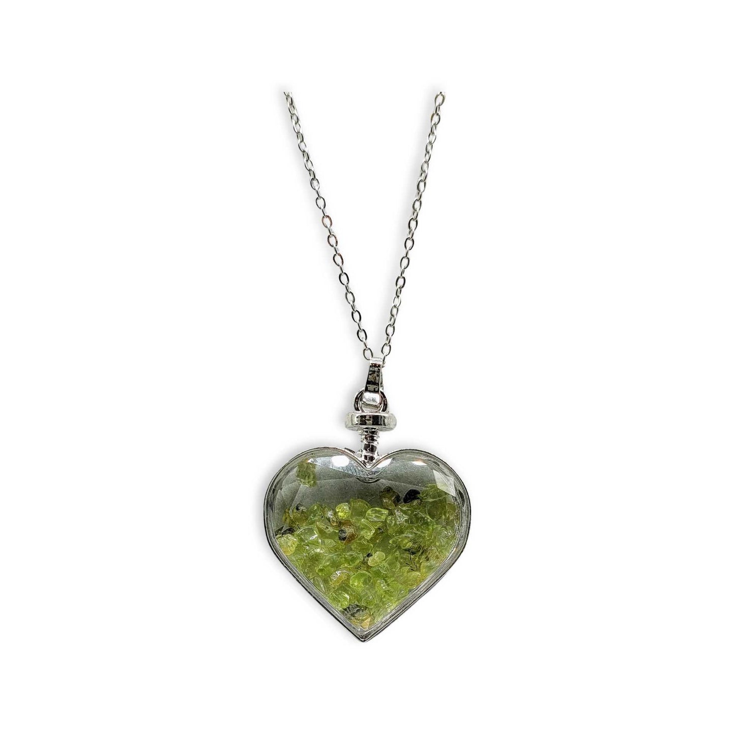 Necklace -Heart Shaped Glass Bottle -Peridot -Peridot -Aromes Evasions 