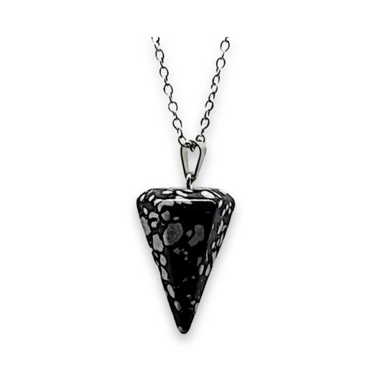 Necklace -Mini Cone -Snowflake Obsidian -Snowflake Obsidian -Aromes Evasions 