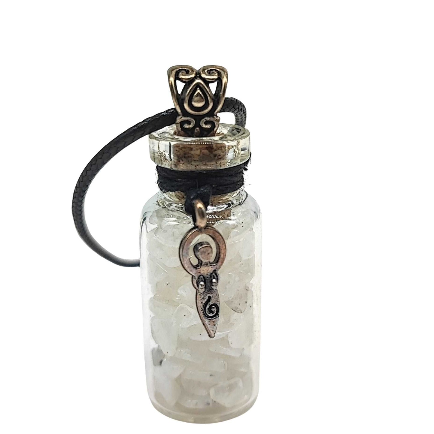 Necklace -Moonstone Rainbow Gemstone with Goddess -Bottle -Bottle -Aromes Evasions 