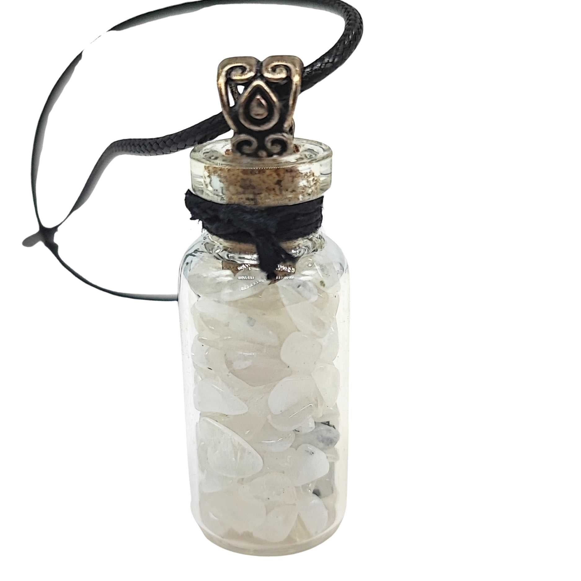 Necklace -Moonstone Rainbow Gemstone with Goddess -Bottle -Bottle -Aromes Evasions 