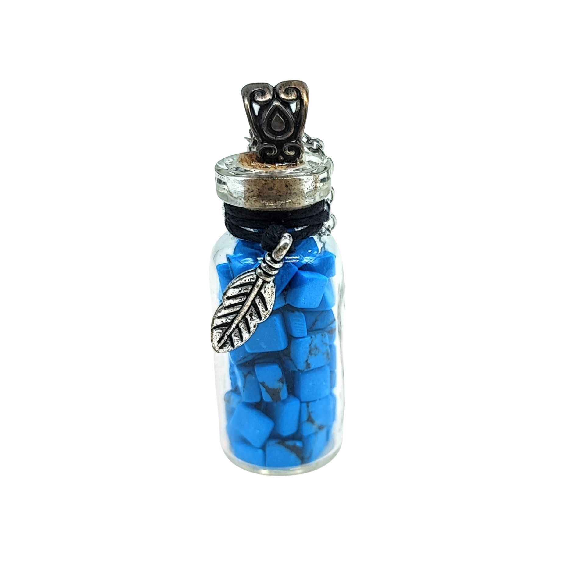 Necklace -Turquoise Gemstone with Leaf -Bottle -Bottle -Aromes Evasions 