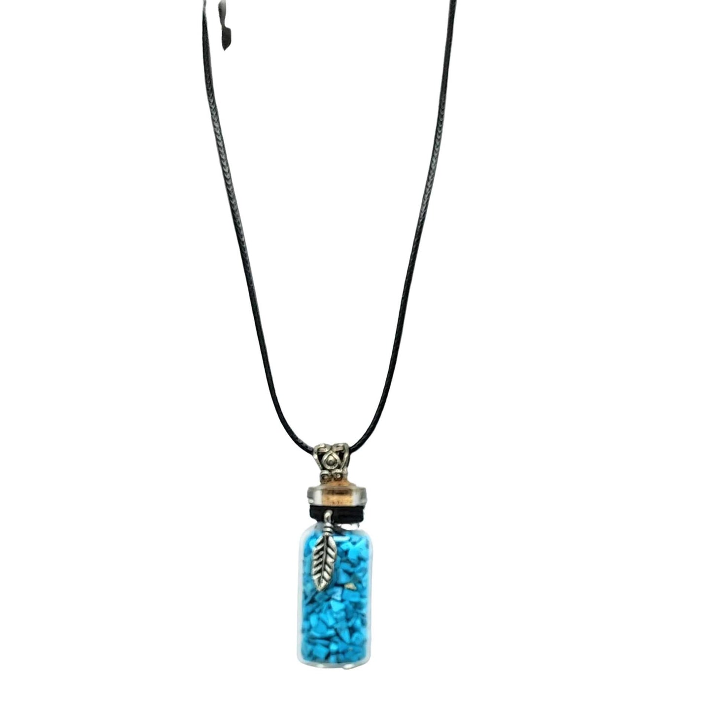 Necklace -Turquoise Gemstone with Leaf -Bottle -Bottle -Aromes Evasions 